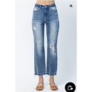 NEW‎ Judy Blue Release raw Hem High Waist Straight Fit jeans Size 30 blue